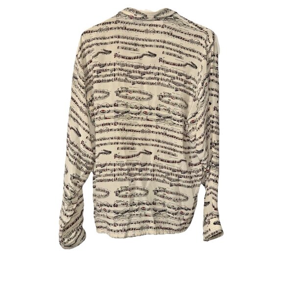 Anne Pinkerton Musical Notes Silk Blouse Cream Black Hint of Red Size Large - Picture 5 of 6